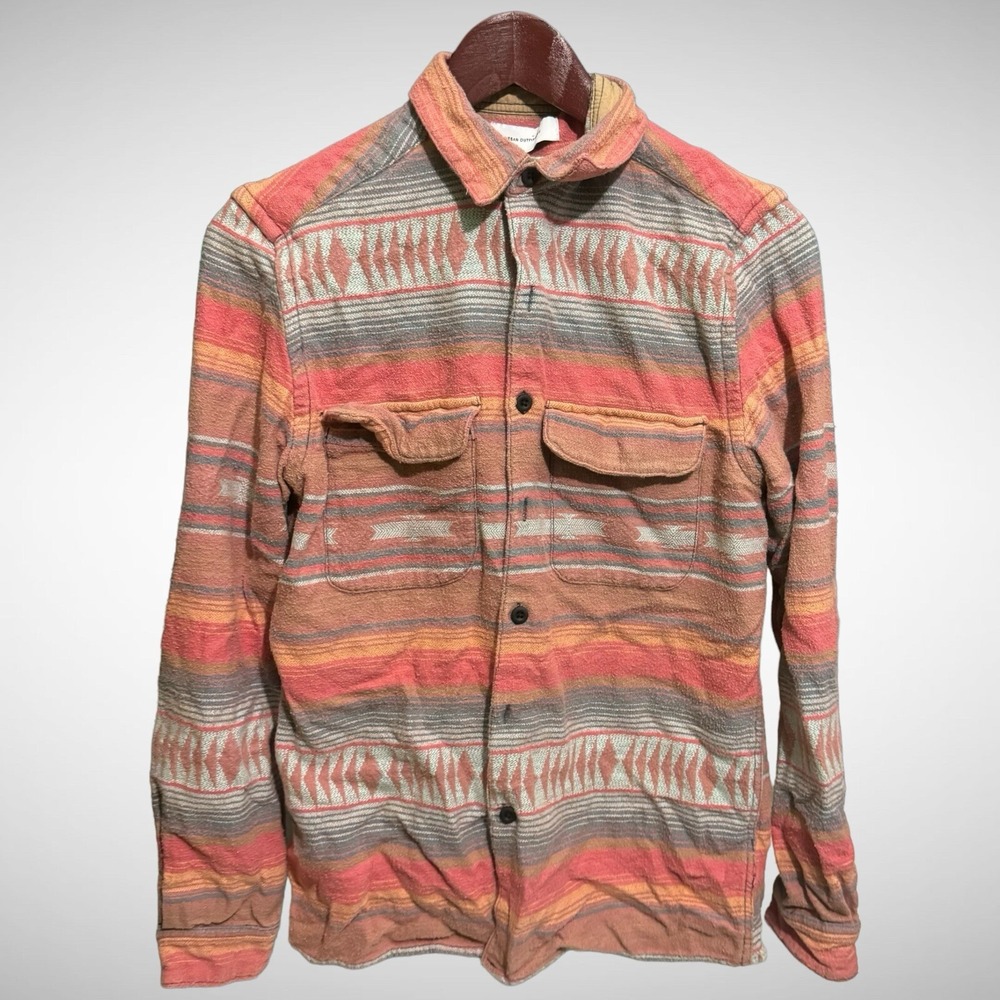 Urban Outfitter Flannel Womens XS Long Sleeve Orange Peach Aztec Western Print